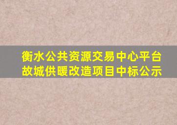 衡水公共资源交易中心平台故城供暖改造项目中标公示